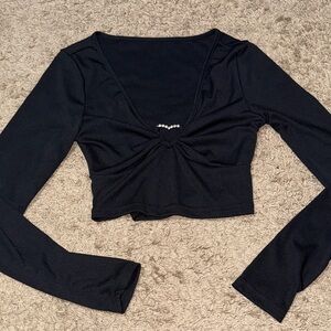 Black Crop Heart In The Middle Longsleeve Top, Going Out Top, Womens Size XS-S